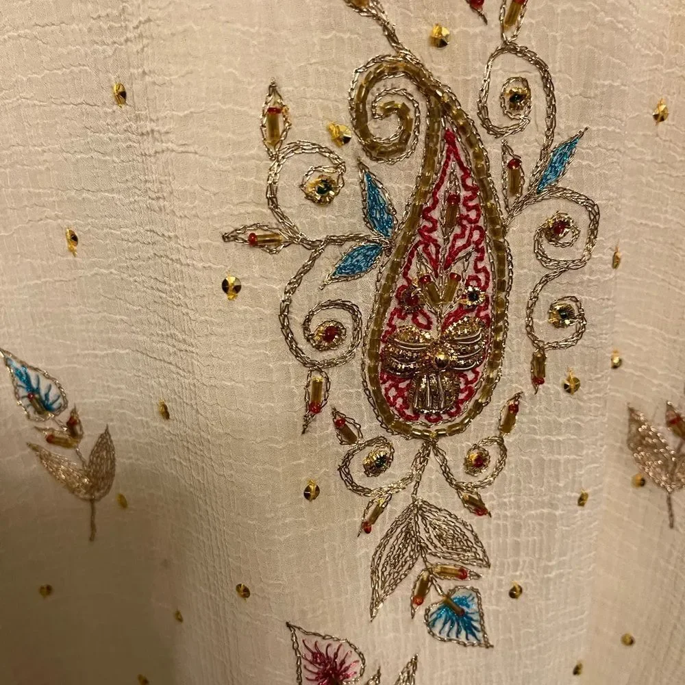 Embroidered Cream Dress with Paisley Design